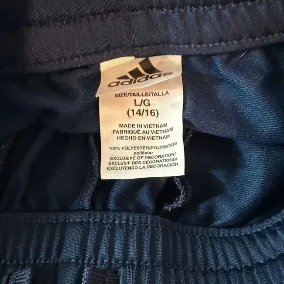 Adidas Track Pants Boys Navy Athletic 3-Stripes Training Bottoms Youth L/G 14/16 - Picture 5 of 7